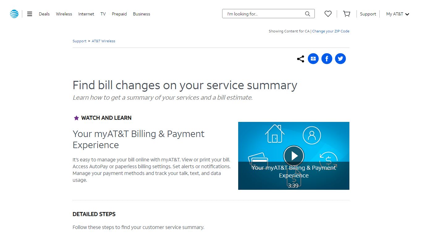 Find bill changes on your service summary - AT&T