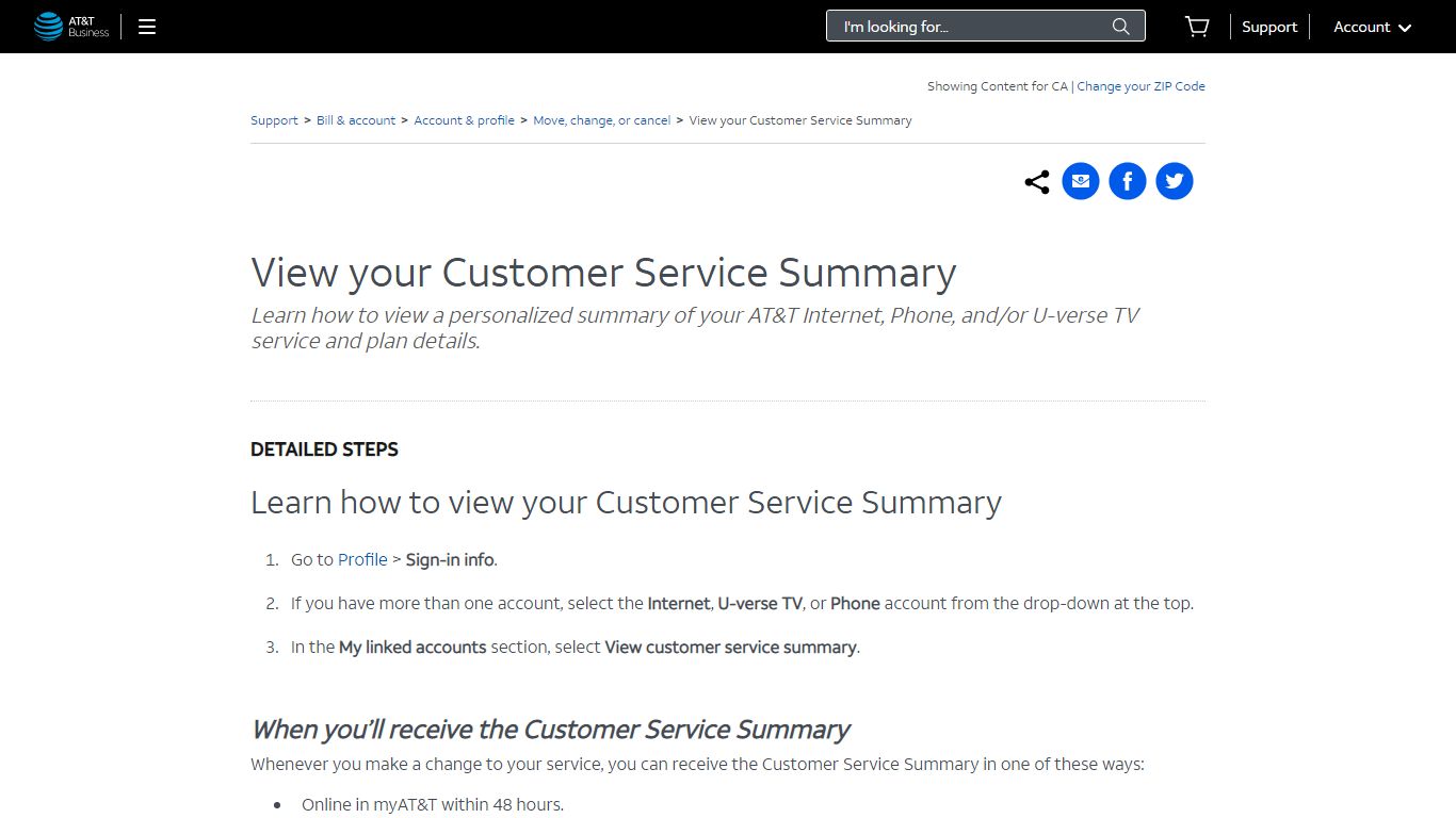 View your Customer Service Summary - AT&T Business Bill & account ...